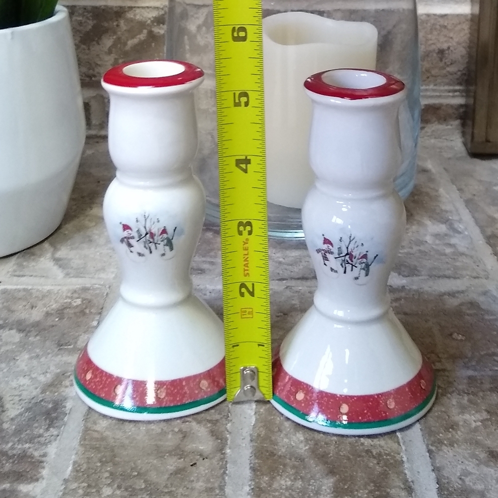 ROYAL SEASONS Candlesticks Stoneware Snowman Candle Tapers Holder - Picture 6 of 6